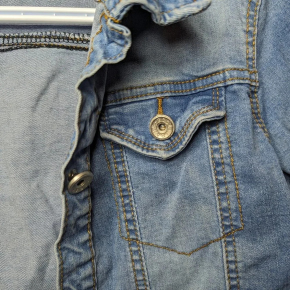 Peace Jeans Denim Jacket Ooistance Cropped Button Up Front Large Woman's - Picture 6 of 9